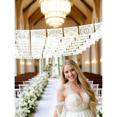 Imagem de Decorações de festa mexicanas, faixa branca de 5 metros, papel de feltro picado, guirlanda de cinco de maio para artigos de festa de aniversário mexicana