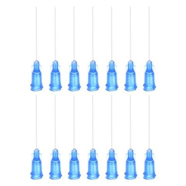 Imagem de 50 agulhas dispensadoras de plástico 22G com trava Luer, tubo de agulha PTFE de 3,8 cm, ponta sem corte de plástico resistente ao calor PP para pistola de cola líquida, azul