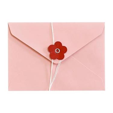 Imagem de Envelope de cartão postal retrô, envelope de papel kraft grosso com tema floral com fecho de gravata em forma de coração, rosa, pacote com 5