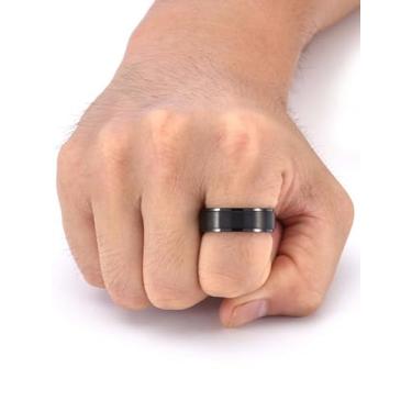 Imagem de Anel de noivado masculino de aço inoxidável com borda escalonada respirável para pai, filho, dia dos namorados, uso de férias