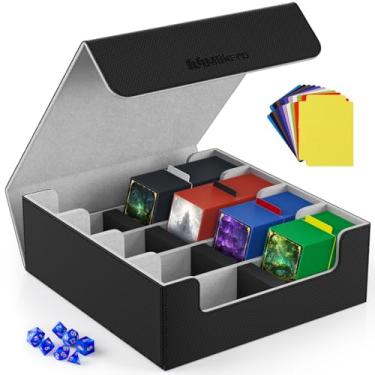 Imagem de Mlikero Card Deck Case, 2400+ Trading Card Storage Box with 10 Colorful Dividers and 4 Foam Stoppers, Leather Magnetic Closure Commander Deck Box Fit for MTG, TCG (4 Rows, Black&Grey)