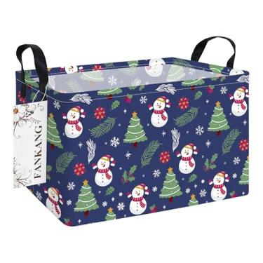 Imagem de FANKANG Cestos de armazenamento, cesta de lona dobrável com revestimento de PE impermeável para meninos e meninas, escritório, quarto, brinquedos (boneco de neve de Natal