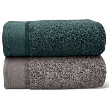 Imagem de Kit 2 Toalhas de Banho Grandes e Macias 100% Algodão 72x150cm Alta Absorção e Conforto – Toalhas Premium (Verde 1un / Cinza 1un)