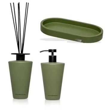 Imagem de Kit Lavabo Essencias da Terra, Porta Sabonete Líquido e Difusor Bandeja Decorativa Cha Verde