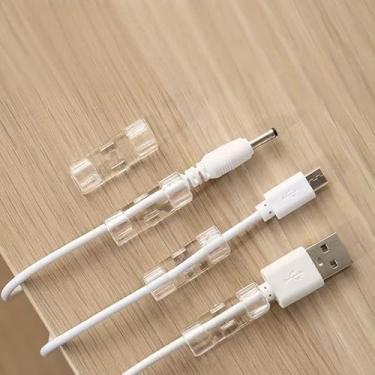 Imagem de 16 peças de clipes de cabo organizador de fios, suportes autoadesivos de gerenciamento de cabos para mesa, escritório, casa para cabos USB arrumados, fios de carregamento