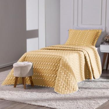 Imagem de Cobre Leito Solteiro Hipercal 400 Fios com Porta Travesseiro Bordado 02 Peças Heitor Amarelo