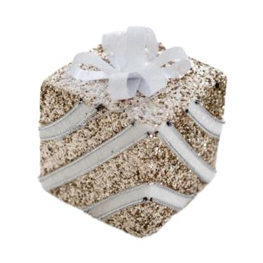 Imagem de Esquirla Enfeite de Natal em formato de caixa de presente, pingente para pendurar na árvore de Natal, decoração natalina para as festas de fim de ano, Laço Branco