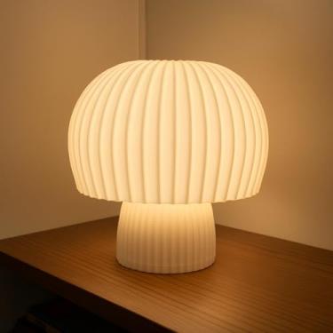 Imagem de Luminária de Mesa Moderna, Abajur Decorativo com Design Ondulado, Luz Suave Branca Quente, Base em Formato de Cogumelo