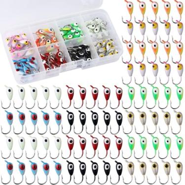 Imagem de Vinsot Conjunto de 80 peças de gabarito de pesca no gelo, micro iscas de pesca no gelo, ganchos com olhos 3D pintados para panfish, pike, crappie, walleye, poleiro, robalo, truta e bluegill