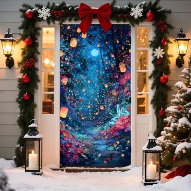 Imagem de BVBOX Capa de porta de Natal, faixa de Natal, capa de decoração de porta da frente, faixa decorativa de Natal para suprimentos de festa de inverno (caminho de luz noturna)
