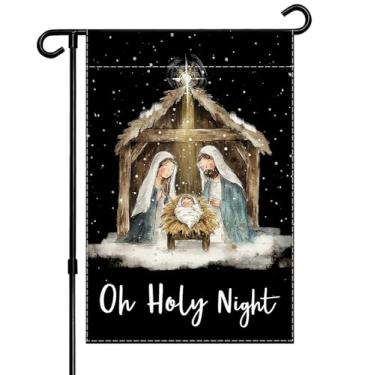 Imagem de Noite silenciosa noite santa Jesus presépio bandeira jardim 30,5 x 45,7 cm dupla face Natal inverno feriado pequenas bandeiras, natal inverno feriado quintal bandeira decorativa ao ar livre