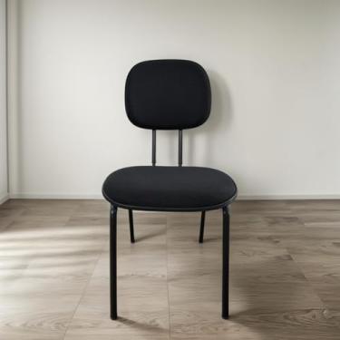 Imagem de Kit com 2 Cadeiras de Escritório Secretária Base Fixa Palito Tecido Jserrano 87x44x50 cm (Preto)