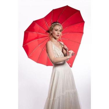 Imagem de Sombrinha Coração Vermelha 16 Varetas Resistente com Cabo de Borracha 