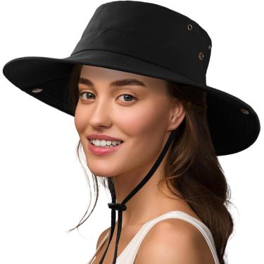 Imagem de Chapéu De Sol Para Mulheres E Homens Upf 50+ Chapéu De Cowboy à Prova D'água Chapéus De Pesca De Aba Larga Com Proteção Uv De Verão Ajustável, Black, One Size