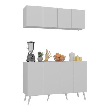 Imagem de Kit Armário De Cozinha Aéreo E Balcão 4 Portas Retrô Multimóveis Mp2170 Branco Branco