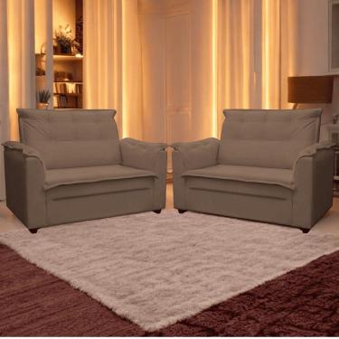 Imagem de Kit 02 Sofás 2 Lugares Namoradeira Marrocos 1,40m Sala De Tv Estar Recepção Suede Marrom Mabe Magazine