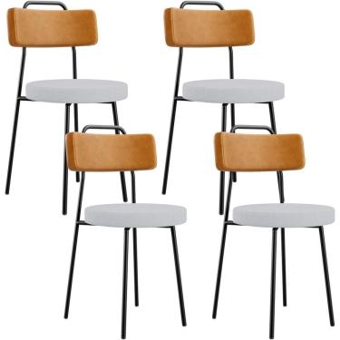 Imagem de Kit 04 Cadeiras Decorativa Estofada Sala Jantar Barcelona L02 Couríssimo Whisky Linho Cinza - Lyam