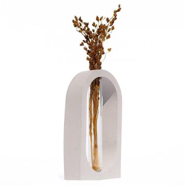 Imagem de Vaso Decorativo Solitário Janela 16,5cm Artesanal Em Cimento Cinza