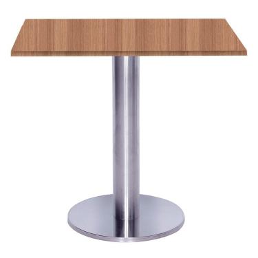 Imagem de Mesa Beta Big Inox 75 Cm (alt) Disco Redondo Tampo Mdp Quadrado 60 Cm (larg) X 2,50 Cm (alt) Noce Naturalle