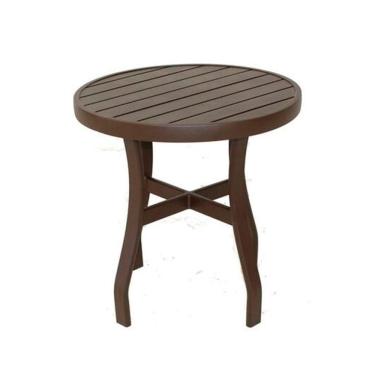 Imagem de Mesinha Mesa Lateral Com Tampo Ripado Pé Em X Marrom