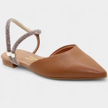Imagem de Sandália Vizzano Salto baixo Strass Bico Fino Feminino - Caramelo, 36