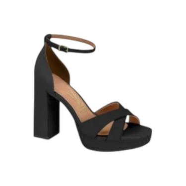Imagem de Sandália Feminina Meia Pata Salto Alto Tiras Frontal Cruzada Vizzano 6551.103 (Preto, BR, Adulto, Numérico, 34)