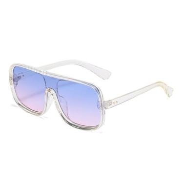 Imagem de Óculos de Sol Feminino Oversized com Rebites e Lentes Degradê UV400 para Esportes ao Ar Livre, Corrida e Ciclismo, Transparente, Azul e Rosa