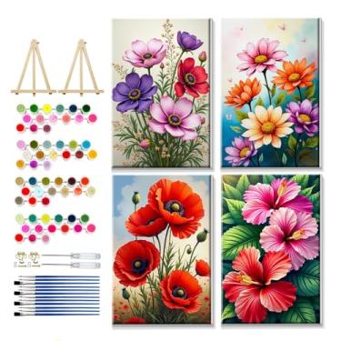Imagem de YOYA Kit de pintura emoldurada por números para adultos - kit de pintura por números de flores para adultos em tela com cavalete, pintura de flores DIY por número tela emoldurada para decoração de