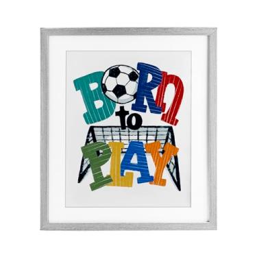 Imagem de Stupell Industries Impressão emoldurada branca Born To Play Soccer sob vidro, design por Connie Summers, 40,6 x 33,5 cm