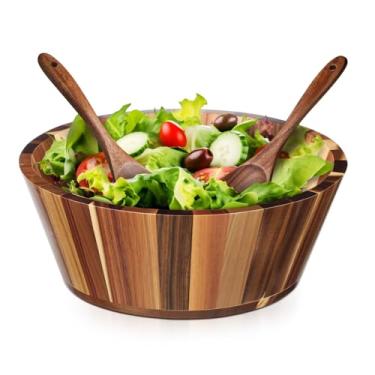 Imagem de LemonRoad 12 tigelas de salada de madeira de acácia, tigela de frutas de design redondo de mistura de salada, acessório de jantar de madeira natural durável e elegante para saladas, massas, frutas