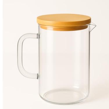 Imagem de Jarra de Vidro Premium com Tampa de Bambu, 1,5L, Design Antigotejamento, Alça Ergonômica, para Água, Sucos e Chás Gelados