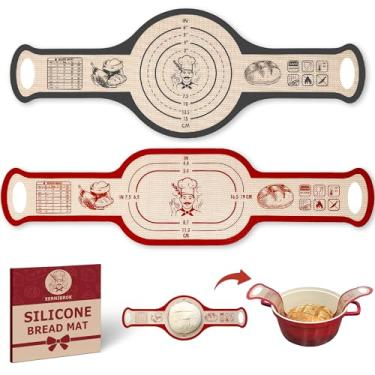 Imagem de Alça de silicone para forno holandês, 2 peças de tapetes antiaderentes reutilizáveis para assar pão com alças longas, design sem costura fácil de transferir Sourdough Sling Massa de silicone (cinza