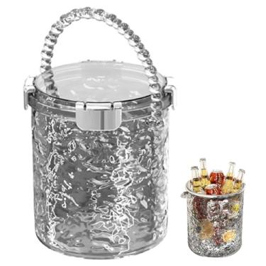 Imagem de Balde de gelo transparente com tampa, banheira de bebidas para uso doméstico, mesa e uso pessoal, refrigerador de champanhe e coquetel com alças, refrigerador de bebidas interno e externo