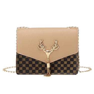 Imagem de Bolsa transversal pequena, bolsa de ombro compacta de poliuretano para mulheres, A-damasco, Medium