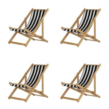 Imagem de Kit 4 Cadeira Espreguiçadeira Dobrável S-b-l Preto-branco