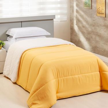 Imagem de Coberdrom 1 Peça Solteiro Percal 200 Fios Com Sherpa Flupy 100% Poliéster - Amarelo