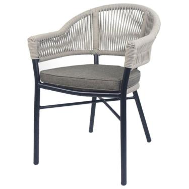 Imagem de Cadeira Empilhavel Caraíva Rivatti Em Aluminio Assento Em Trama De Corda Náutica Almofada Amêndoa