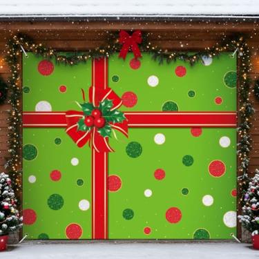 Imagem de HunnmingRe Banner de porta de garagem de Natal de 1,8 x 2,5 m, capas magnéticas para porta de garagem, decorações de fundo de Natal grandes para festas de Natal internas e externas (bolinhas vermelhas