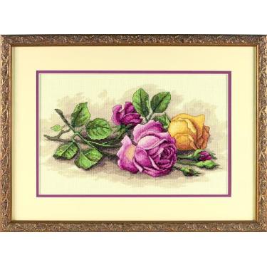 Imagem de Dimensions Kit de ponto cruz com contagem floral 'Rose Cuttings', 35,5 cm x 23 cm, multicolorido, 14 unidades