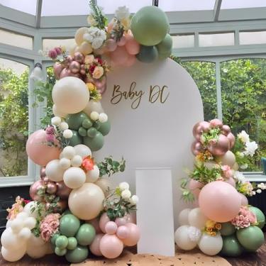 Imagem de Kit de arco de balão Baby in Bloom, 140 peças de balões rosa pastel empoeirado e verde sálvia para decoração de chá de bebê Boho Fairy Girl (verde sálvia e rosa)