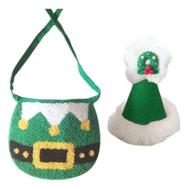 Imagem de FJMQHU Babador de Natal para Animais de Estimação com Gorro, Adorável para Cães E Gatos de Pequeno Porte, Presente Macio de Inverno, Bandana Fantástica para, verde