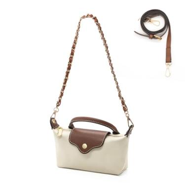 Imagem de Long Keeper Mini bolsa transversal feminina pequena de nylon colorida bolsa de ombro com alça superior bolsa clutch para telefone, Bege (com alça de corrente marrom)