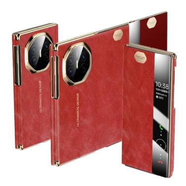 Imagem de HAOMRIYL Capa para Huawei Mate Xts/XT, função de visualização de janela, couro legítimo, capa flip chapeada, luxuosa, retrô, fólio, capa à prova de choque, vermelha, Mate XTs