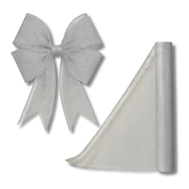 Imagem de Fita Natalina Decorativa 48cm, para fazer Laços, lacinhos de Natal Decoração Natalina, Fita vazada | Ideal para Árvores, Guirlandas, Festas e Arranjos Natalinos, Enfeite de Natal (Prata)