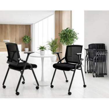 Imagem de BLANEDUO, Pacote com 2 cadeiras empilháveis para sala de conferências com remo, cadeira de escritório dobrável com encosto e braços para reuniões de conferência, recepção