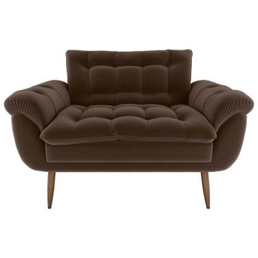 Imagem de Sofá 2 Lugares Pequeno 1,25 Pés Em Madeira Maciça Xangai Veludo Marrom Matrix Veludo Marrom
