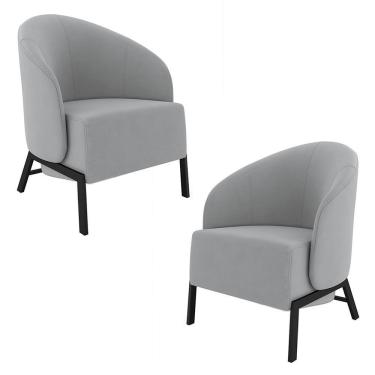 Imagem de Kit 2 Poltronas Decorativa Sala De Estar Kenya Pés Em Ferro Veludo Preto/cinza G33 - Gran Belo