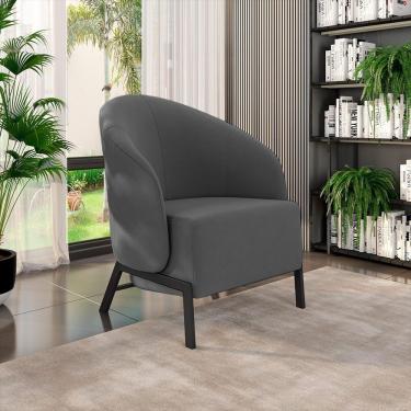 Imagem de Poltrona Decorativa Sala De Estar Kenya Pés Em Ferro Veludo Preto/grafite G33 - Gran Belo