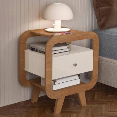 Imagem de Mesa De Canto Lateral 55cm Para Quarto Nora Off/pinho A09 - Mpozenato