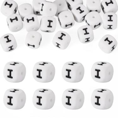 Imagem de 20 contas de silicone tipo cubo letra I orifício horizontal estilo letra espaçador quadrado 12 x 12 mm para pulseira da amizade, chaveiro, cordões, canetas, artesanato, bijuteria